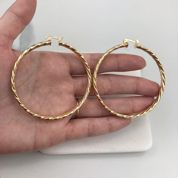 18K Gold Layered Oro Laminado Twisted 64mm Hoops Earrings Wholesale 21.0063